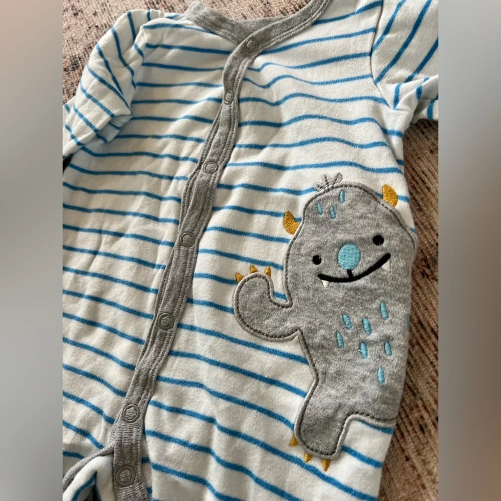 Carter's Blue and Gray Footed One Piece with Cozy Stripes